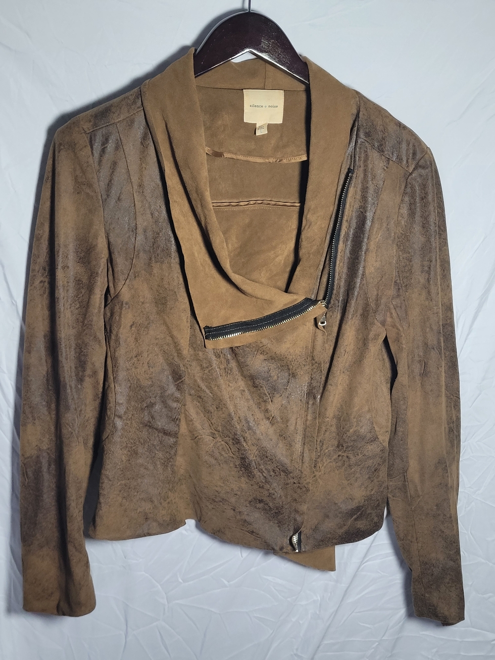 silence + noise Brown Suede Asymmetrical Zip Jacket